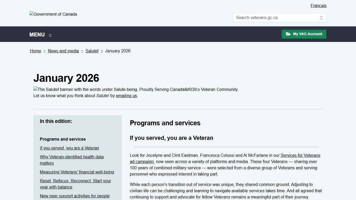 January 2026 Veterans Affairs Canada
